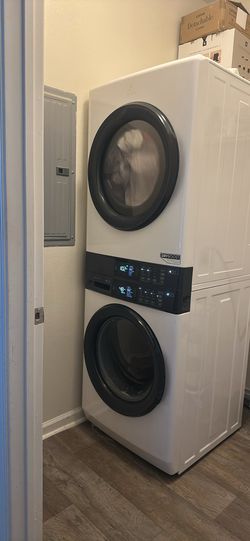 4.4 cu. ft. Stacked Washer and 8.0 cu. ft. Electric Dryer Laundry Tower in White with LuxCare Wash, Energy