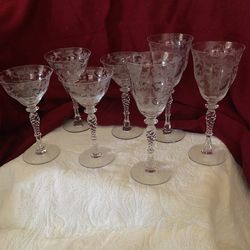 Etched wine glasses.