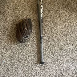 Used Base Ball Glove With Used Bat