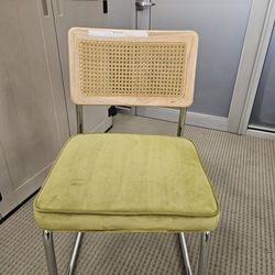 Set of 2 Cane Back Chrome Dining Chairs Green Velvet Mid Century Modern Chairs