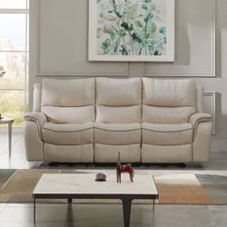 BEIGE MANUAL RECLINE SOFA COUCH