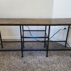 Rustic Style Metal and Wooden TV Stand/Entertainment Center with Shelves, Hooks, LED Light and Charging Station