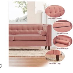 58'' W Velvet Sofa, Mid-Century Love Seats Sofa Furniture with Bolster Pillows, Button Tufted Couch for Living Room, Tool-Free Assembly (Loveseat, Pin