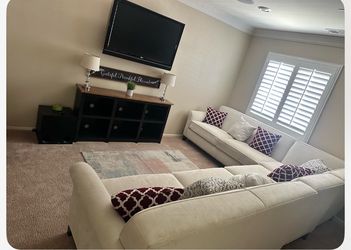 Large 3 piece Cream Fabric Sectional Sofa