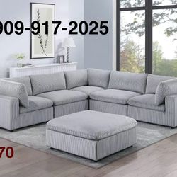 Comfortable Grey Modular Sectional With Ottoman 