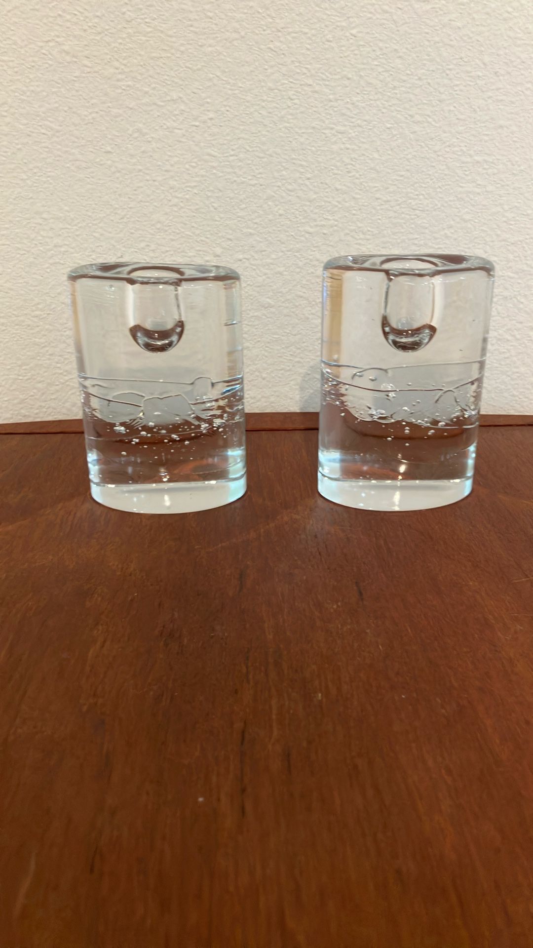 A Pair Of Glass Taper Candle Holders
