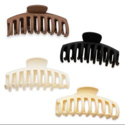 Large Hair Clips Matte Black, Brown,Cream and Tan (4 Pack)