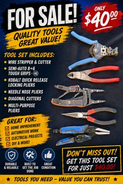 Diagonal Cutters, wire strippers, pliers, multi purpose pliers, semi-auto tough grips Lot