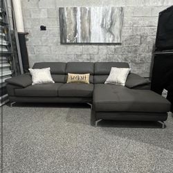 Gray Leather Sectional (Delivery available)