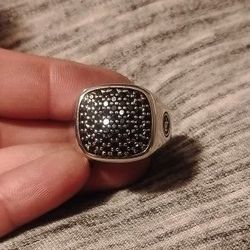 David Yurman Men's Signet Ring With Black Pave Diamonds Size 10 With Pouch