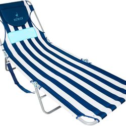 NEW - Ostrich LCL-1006S LCL Ladies Comfort Lounger For Sunbathing With Arm Rest, Foldable, Blue and White Striped, 72 in. L x 24 in. W x 12 in. H - Re