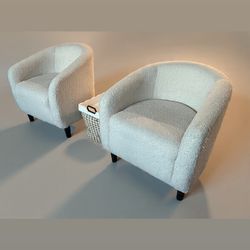 Set of 2 Boucle Barrel Accent Chairs – Cream/White