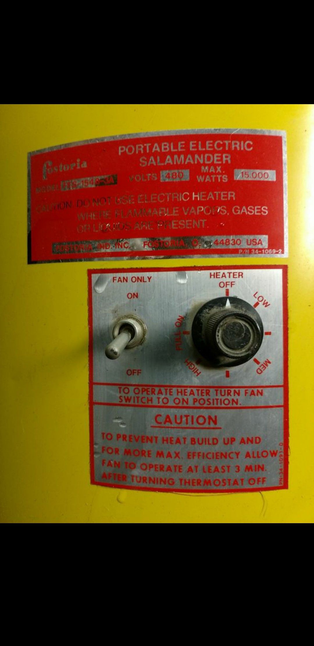 Fostoria 480volt Industrial Electric Heater