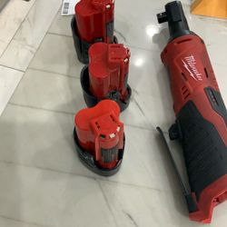 Milwaukee M12 Cordless 3/8” Ratchet With 3 Batteries Everything Works As It Should with Milwaukee Charger 