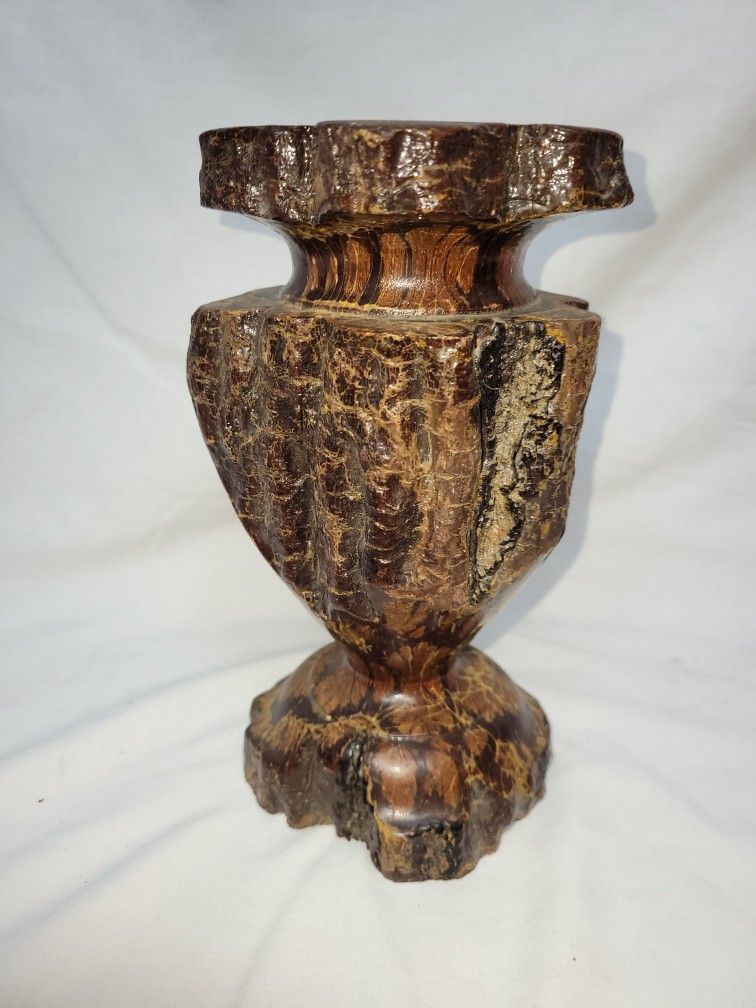 VINTAGE CHRYSANTHEMUM LIVE EDGE WOOD VASE