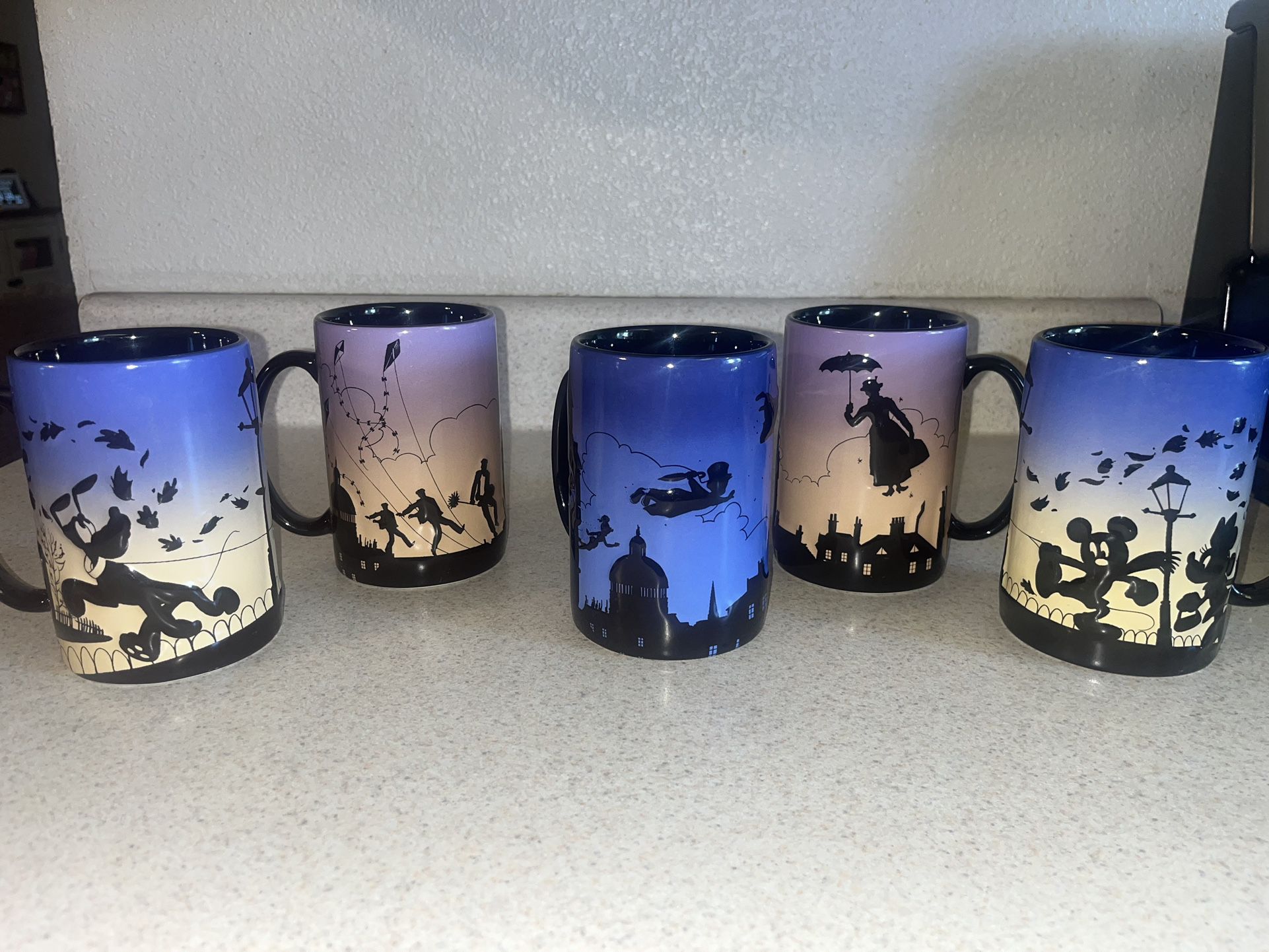 5 Disney 3D Silhouette Shadow Mugs 