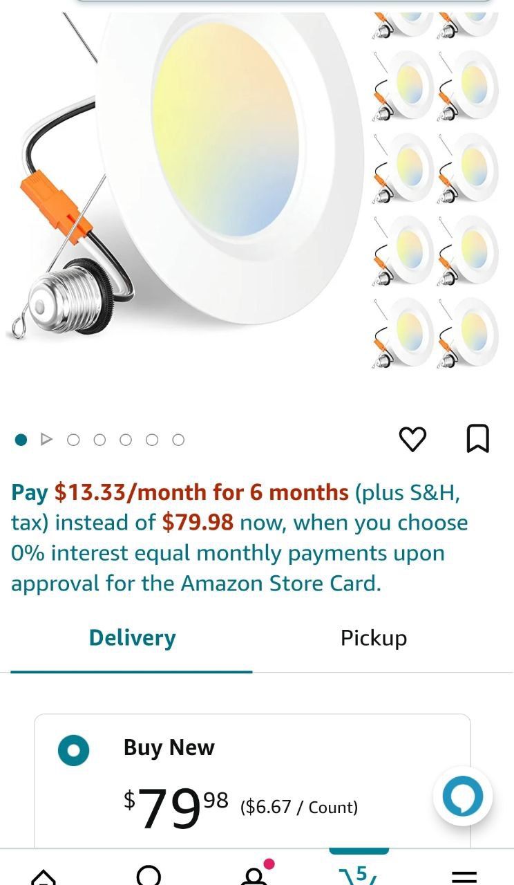 ( New in Box) Amico 5/6 inch 5CCT LED Recessed Lighting 12 Pack, Smooth