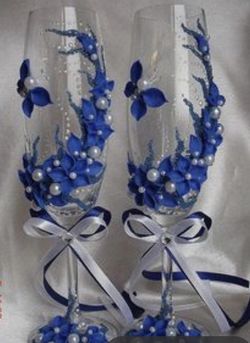 Decorated champagne and wine glasses for wedding or home decor custom made on order