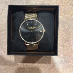 Coach Charles Black Dial Gold Mesh Bracelet Watch for Men