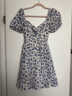 Blue Floral Puff Sleeve Mini Dress