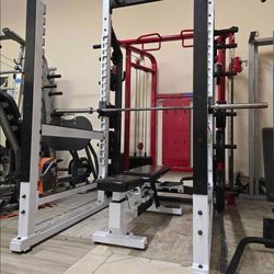 York Barbell Power Squat Rack Gym Equipment Bench Intek Olympic Plates Barbell
