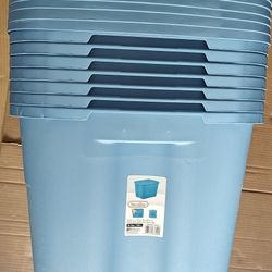 Sterilite 18 Gallon Plastic Storage Container with Snap-on Lid, Light Blue, 8 Pack