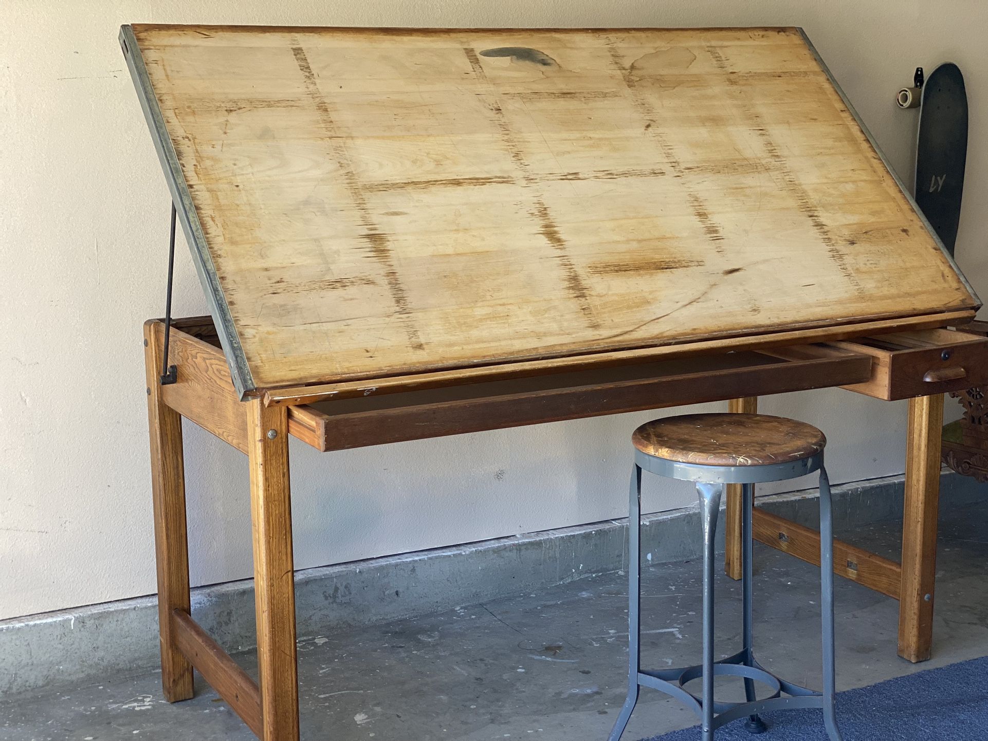 Vintage Hamilton Drafting Desk & Vintage Toledo Stool