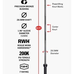 ROGUE FITNESS HYBRID POWER BAR 20KG NEW