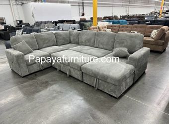 New! 120” Large Sectional Sofa Bed, Plush Sectional Sofa Bed, Sleeper Sofa, Couch, Sectional, Grey Sectional Couch,Gray Sofa Bed,Corduroy Sleeper Sofa