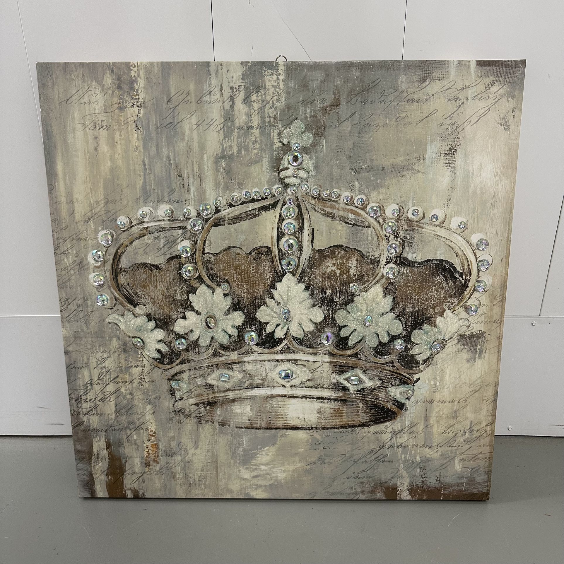 Jeweled Crown Canvas Wall Art 30"x30" – Sparkly Rhinestone Glam