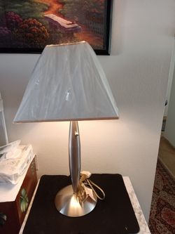 Table Lamp with White Shade and Silver Base
