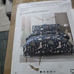 HollyHOME 7 Pieces Teens Comforter Set Dinosaur Pattern Bed in A Bag Bedding Set for Boys, Blue, Full/Queen