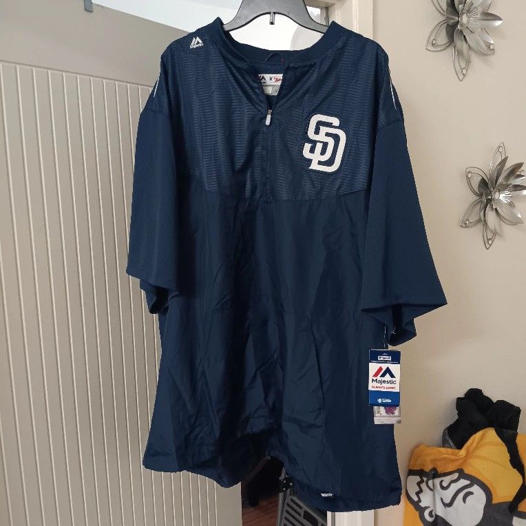Men's San Diego Padres Majestic Short Sleeve Pullover Training Jacket - Size 5X