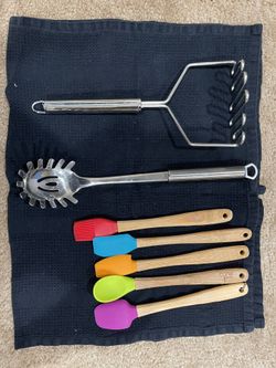 Cooking Utensils - Masher, Pasta Server, Silicone Spatulas
