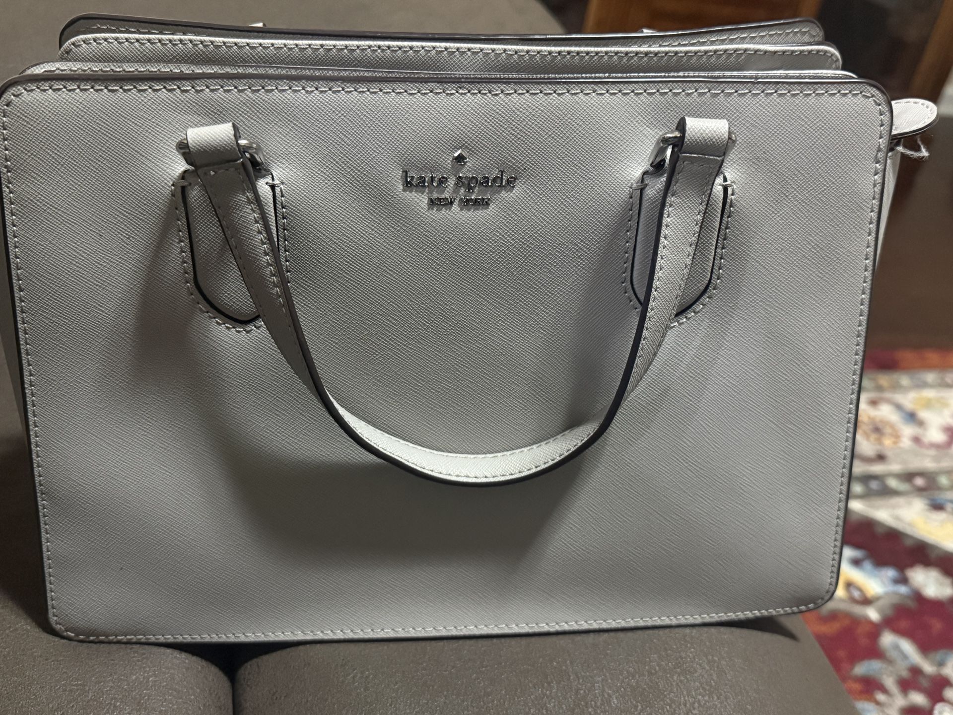 Like New Gray Kate Spade Purse With Optional Handle And Matching Wallet