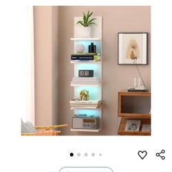5-Tier Wall Shelf Unit with RGB Light, Floating Lack Shelf for Wall Storage, Wall Mounted Vertical Display Shelf for Bedroom Living Room Vanity, White