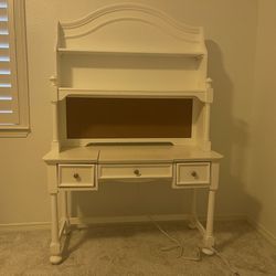 White Desk with Stands, Drawers, and Charger