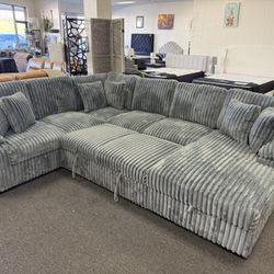 Grey Corduroy Sleeper Sofa Sectional ✅ Financing Available - Bad or No Credit Accepted ✅ 