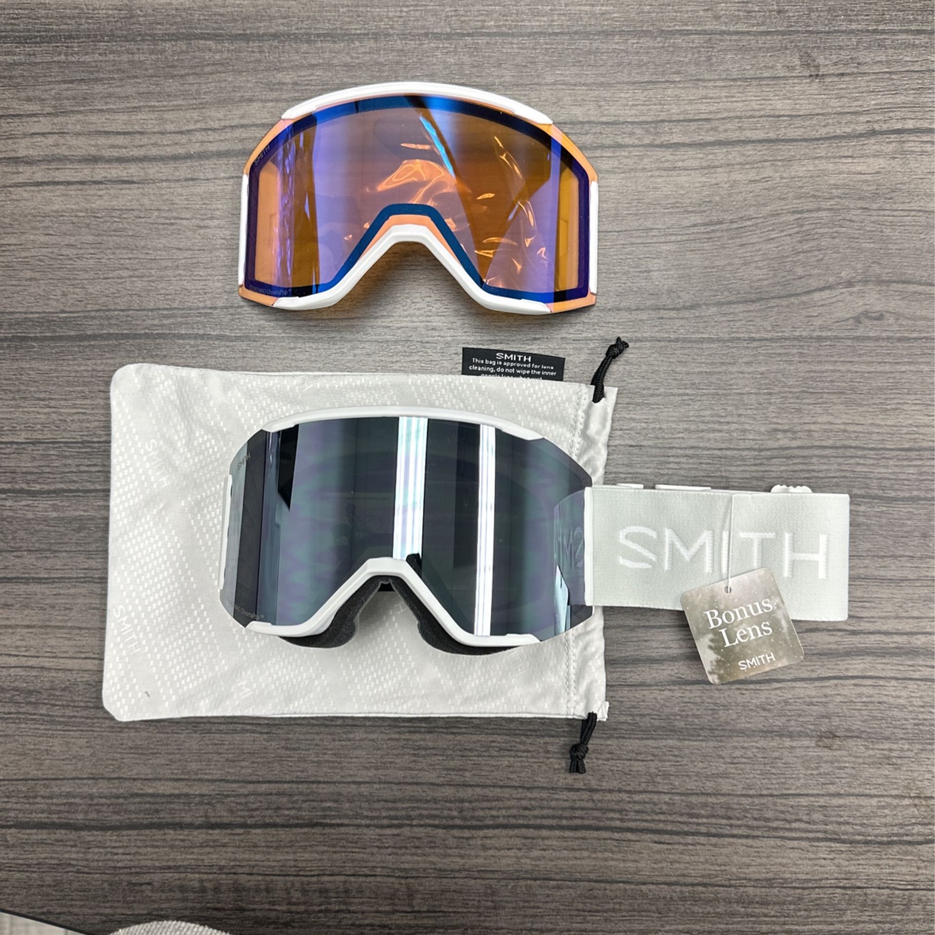 Smith Squad Mag - Winter Snow Goggles - White Vapor Frame - ChromaPop Sun Platinum Mirror + Low Light Chroma Pop Lens - Ski Snowboard Jet Ski Snow