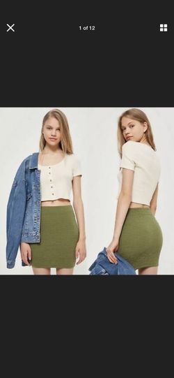 Topshop Women's Stretchy Textured Knit Pull On Mini Skirt Khaki Size 10
