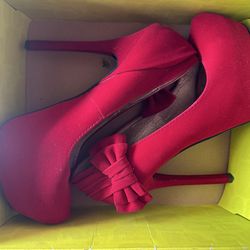 Suede Red Bow Heels