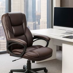 New Heavy Duty Office Executive Chair High Back Adjustable Managerial Home Desk Chair, Swivel Computer PU Leather Chair with Lumbar Support (Brown)  N