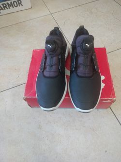 Blach  Puma Ignite  Articulate Disc  Golf Shoes Featuring A black Upper With a Distinct  Dial based Lacitinct Dial based Lacing System  ignite Articul