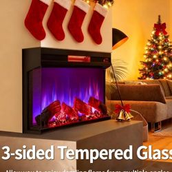 Brand New High End 36" 3 Sided FIREPLACE HEATER INSERT w Remote Multi Colors & Settings BNIB Never Used