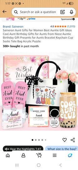 Gift for Aunt from Niece Auntie Birthday Gift Presents for Aunts Bracelet Keychain Cup Candle & Bag
AMAZON PICTURE IS SIMILAR COULDN'T FIND THE EXACT