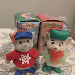 Disney The Rescuers Miss Bianca & Bernard Mouse Christmas Ornaments Flocked Set