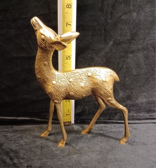 Vintage 7 Inch Brass Spotted Doe Figurine
