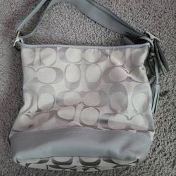 Coach Woman's Signature Canvas Leather Purse Hobo Crossbody