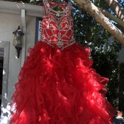 Quince/Prom Bright Red Crystal Ballgown Dress