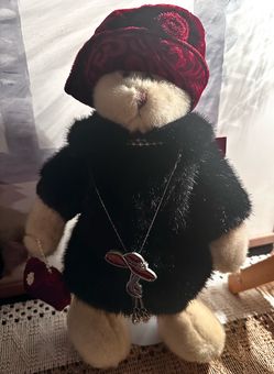 Dressed Collectible Teddy Bear with Hat and Necklace